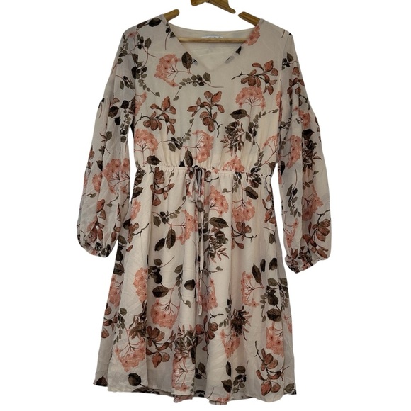 Staccato Dresses & Skirts - Staccato Long Sleeve Floral Dress in Cream and Brown